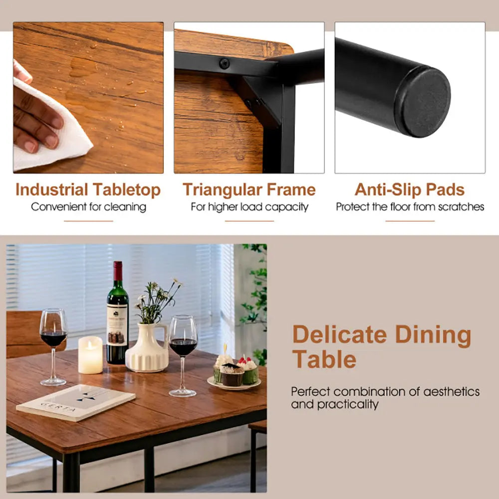 5 Pieces Industrial Dining Table Set With Counter Height Table And 4 Bar Stools My Store