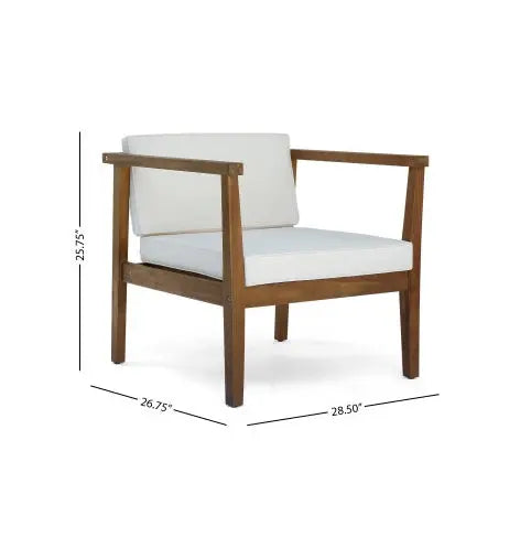 Outdoor 4-Seater Acacia Wood Chat Set With Coffee Table With Cushions, Teak And Beige My Store