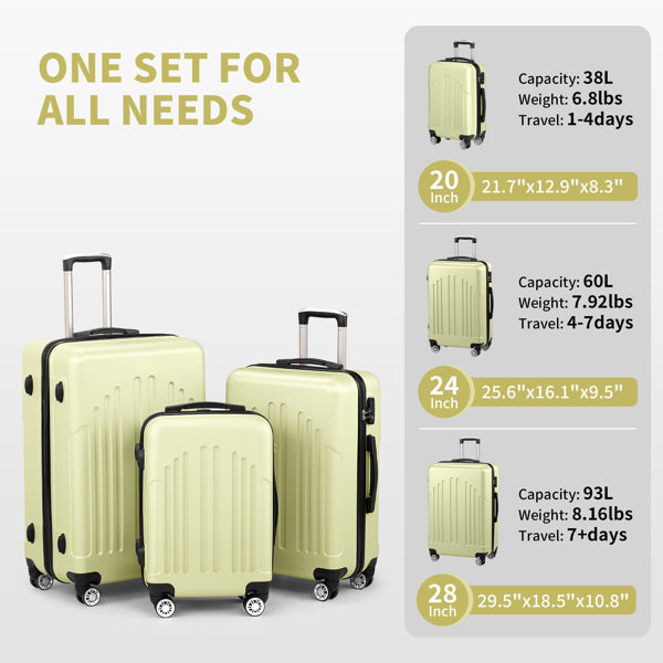 Curved Vertical Pattern Three In One ABS&PC Luggage Inkedjoy