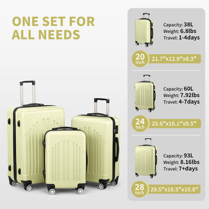 Curved Vertical Pattern Three In One ABS&PC Luggage Inkedjoy