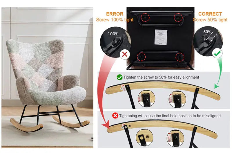 Modern Patchwork Accent Chair With Solid Wood Armrest And Feet Rocking Chair My Store