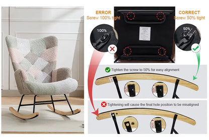 Modern Patchwork Accent Chair With Solid Wood Armrest And Feet Rocking Chair My Store