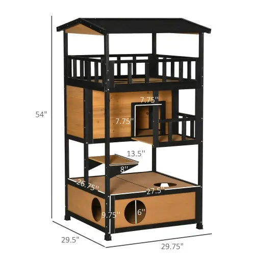 Wooden Outdoor Cat House, Wild Cat Shelter Kitten Tree My Store