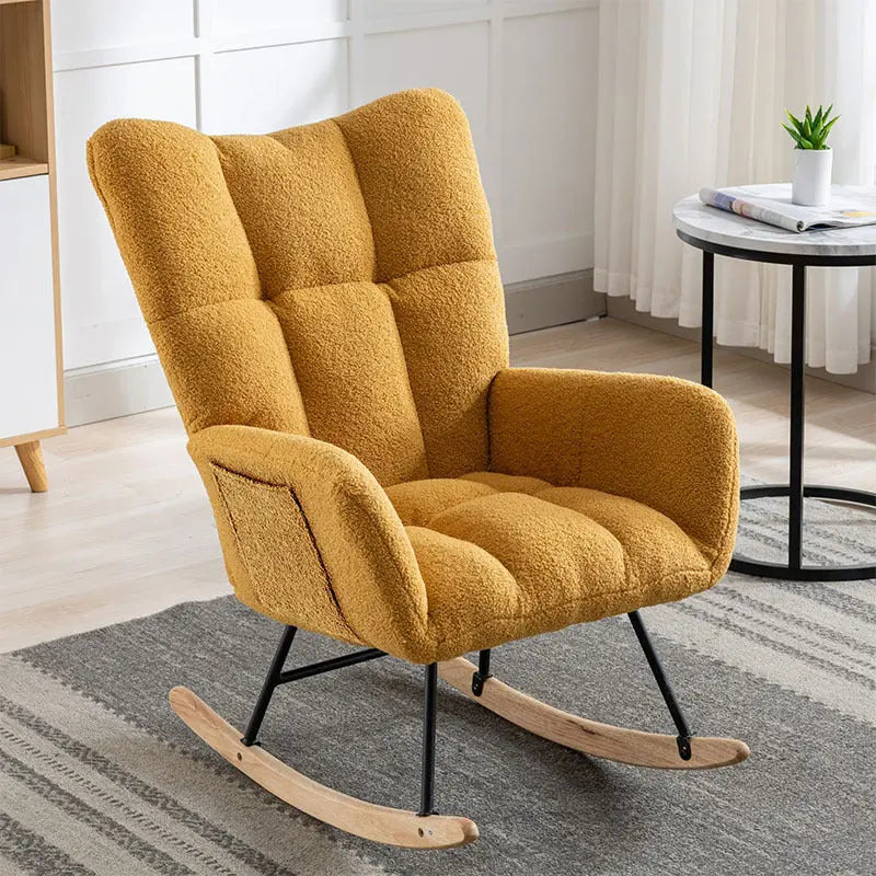 Rocking Chair With Pocket, Soft Teddy Fabric Rocking Chair For Nursery, Comfy Wingback Golider Rocking Chair With Safe Solid Wood Base For Living Room Bedroom Balcony Cannot Be Sold On Temu My Store