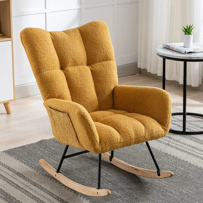 Rocking Chair With Pocket, Soft Teddy Fabric Rocking Chair For Nursery, Comfy Wingback Golider Rocking Chair With Safe Solid Wood Base For Living Room Bedroom Balcony Cannot Be Sold On Temu My Store