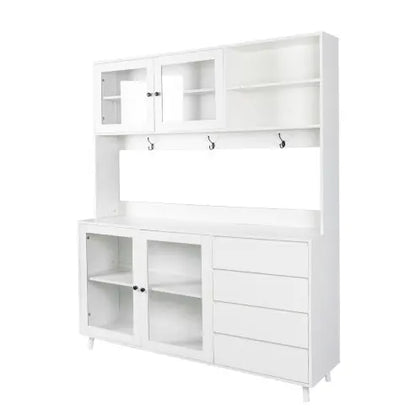 63W Large Kitchen Hutch Cabinet, Freestanding Pantry Cabinets Storage Kitchen Cupboard With 4 Doors, 4 Drawers & Microwave Shelf, White My Store