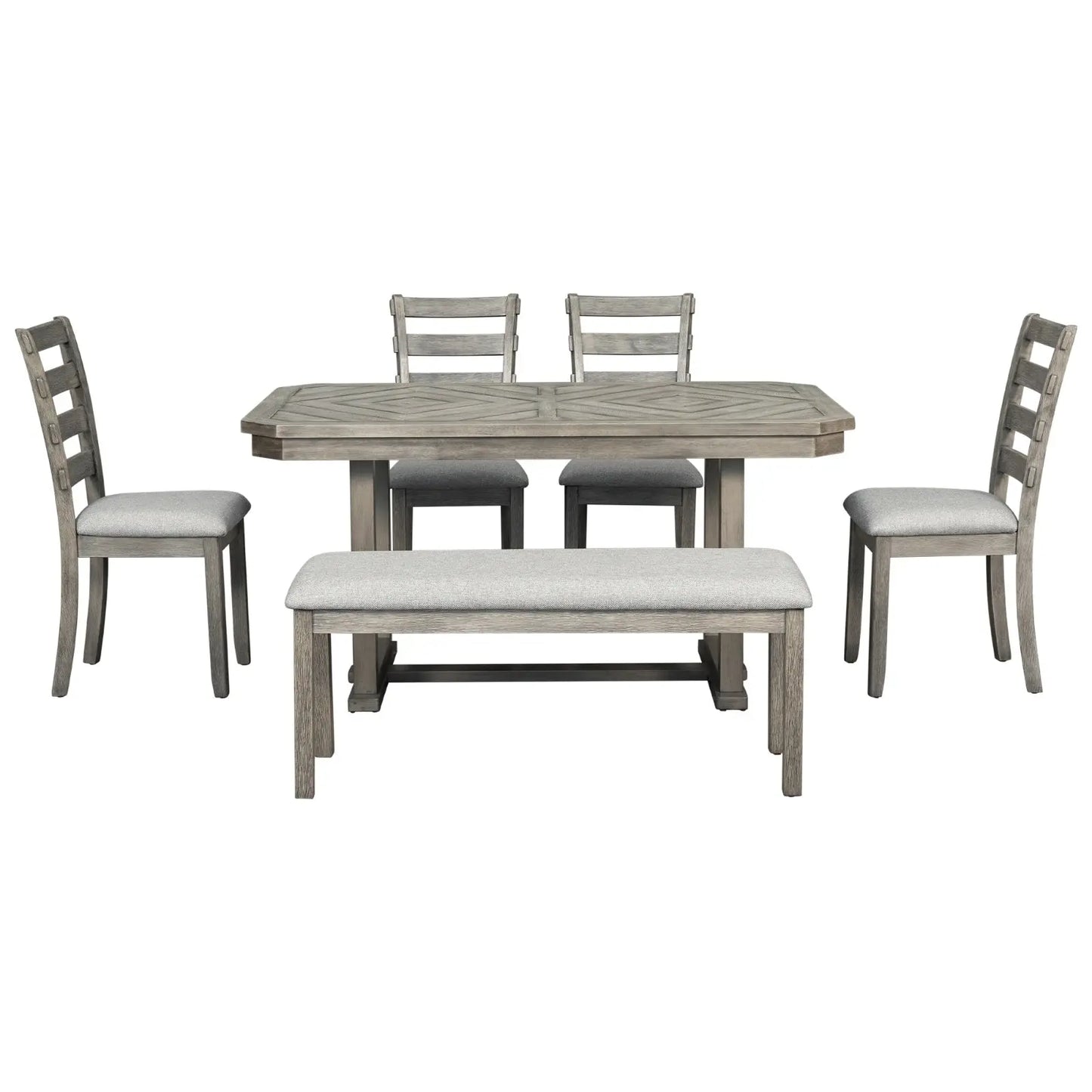 TREXM 6-Piece Rubber Wood Dining Set With Wood Grain Pattern Tabletop My Store