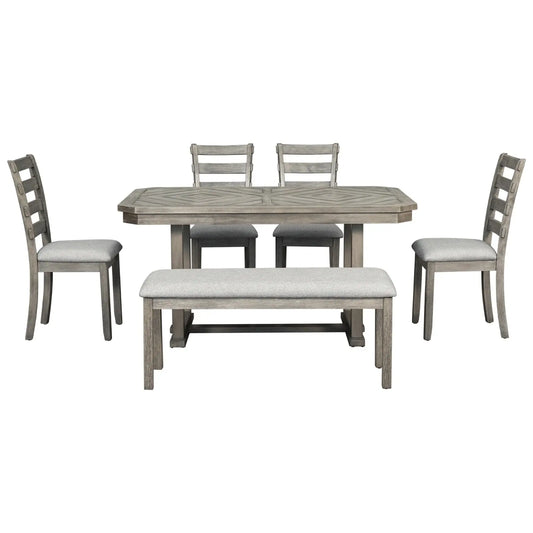 TREXM 6-Piece Rubber Wood Dining Set With Wood Grain Pattern Tabletop My Store