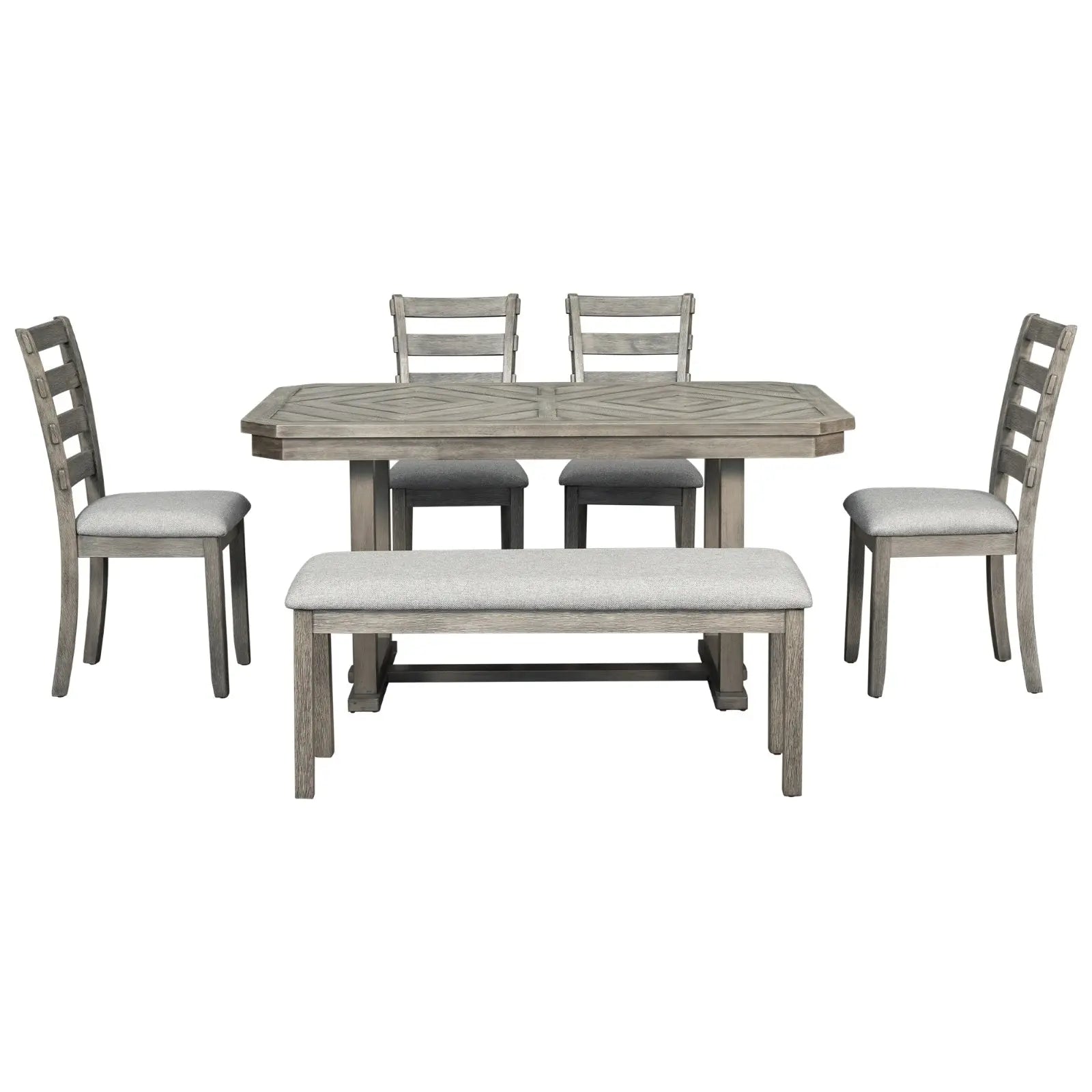 TREXM 6-Piece Rubber Wood Dining Set With Wood Grain Pattern Tabletop My Store