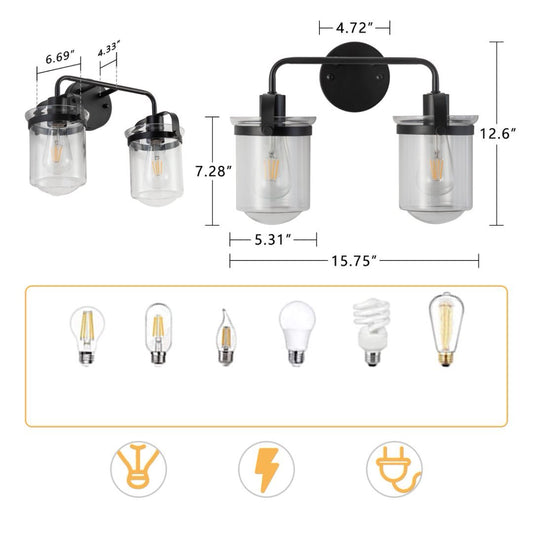 2-Light With Clear Glass Shade,Modern Sconce My Store