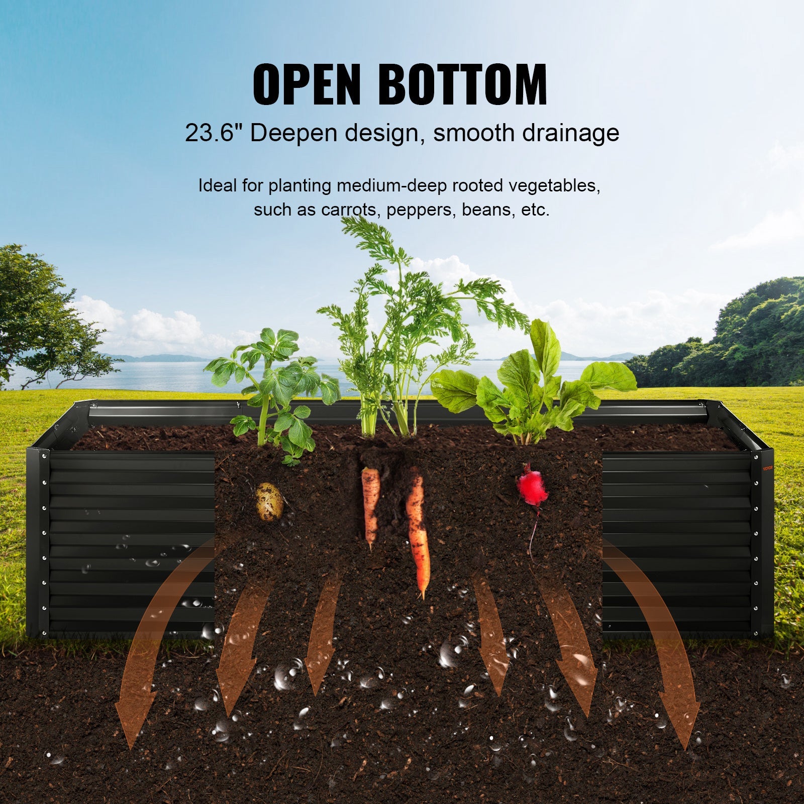 Galvanized Raised Garden Bed Planter Box 94.5x47.2x23.6inch Flower Vegetable Inkedjoy