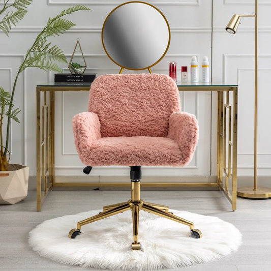 A&A Furniture Artificial Rabbit Hair Office Chair With Gold Base, Adjustable My Store