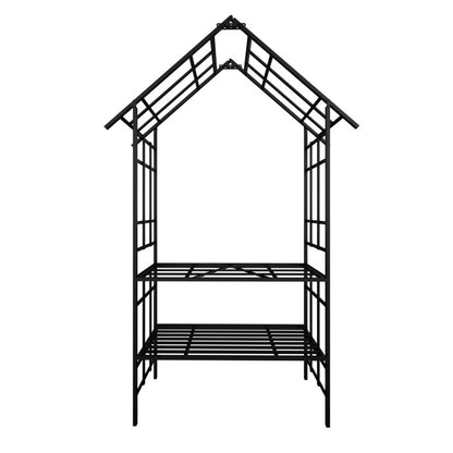 Metal Garden Arch, With Benches- Black Inkedjoy