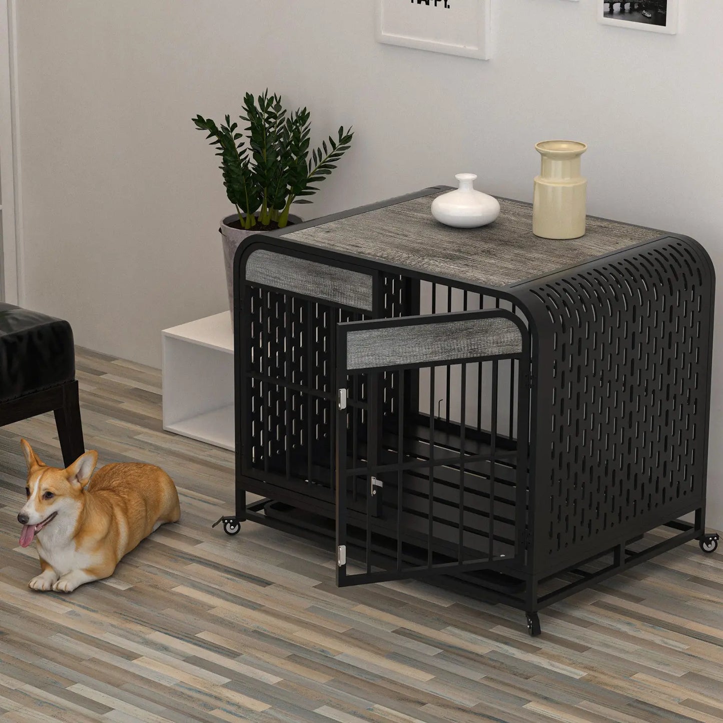 Heavy Duty Dog Crate Furniture Wooden Table 33inch Grey My Store