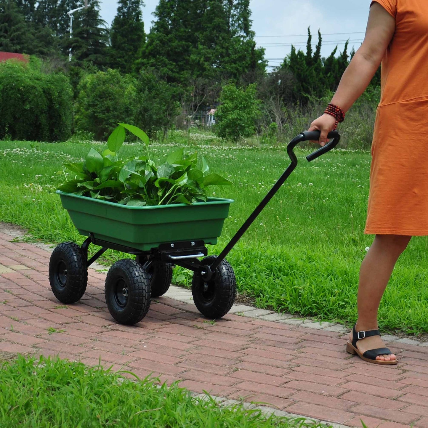 Folding Garden Dump Cart With Steel Frame And 10-in., 300-Pound Capacity Inkedjoy