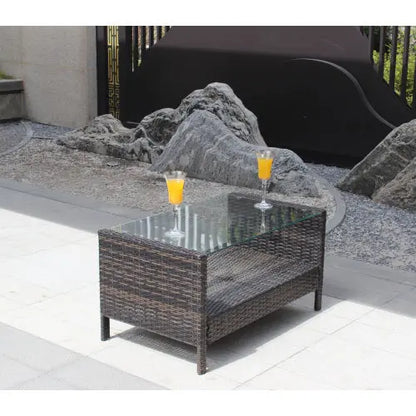 Outdoor Patio Furniture Coffee Table With Clear Tempered Glass My Store