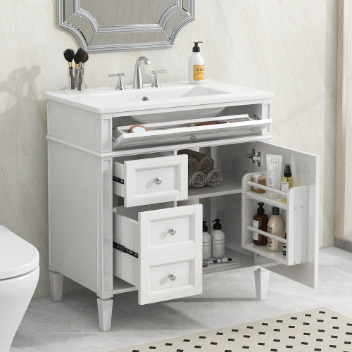 Vanity With Top Sink, Modern Bathroom Storage Cabinet With 2 Drawers And A Tip-out Drawer My Store