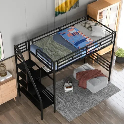 Metal Loft Bed Frame With Desk, No Box Spring Needed,Twin ,Black My Store
