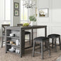 5 Pieces Counter Height Rustic Farmhouse Dining Room Wooden Bar Table Set With 2 Stools And 2 Chairs, Gray Inkedjoy