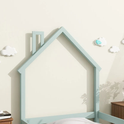 Twin Size Wood Bed With House-shaped Headboard Floor Bed With Fences,Light Green My Store