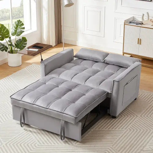 Velvet Loveseat Sleeper Sofa Bed With Side Table My Store