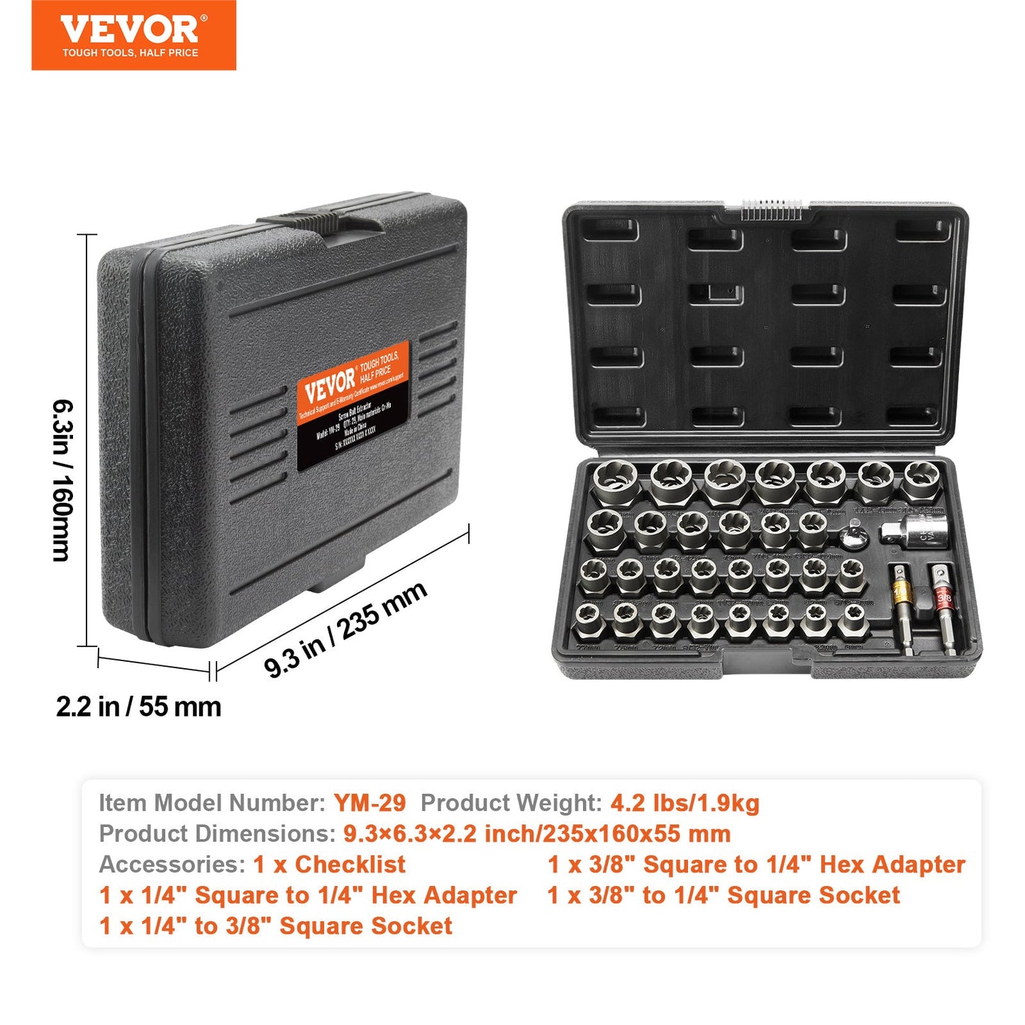 Bolt Extractor Set, 29-Piece Bolt And Nut Remover Set Inkedjoy