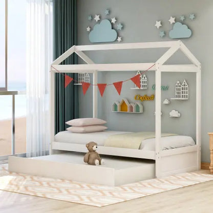 House Bed With Trundle- White My Store
