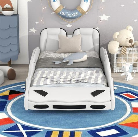 Double Race Platform Bed With Wheels, White My Store