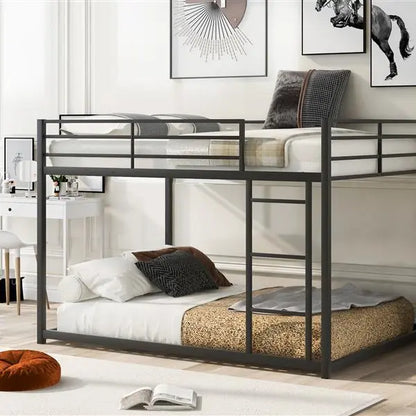 Full Metal Bunk Bed, Low Bunk Bed With Ladder, Black My Store