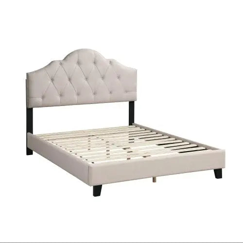 Contemporary 1pc Queen Size Bed Adjustable HB Light Brown Polyfiber Tufted Upholstered Wooden Bedframe Bedroom Furniture My Store