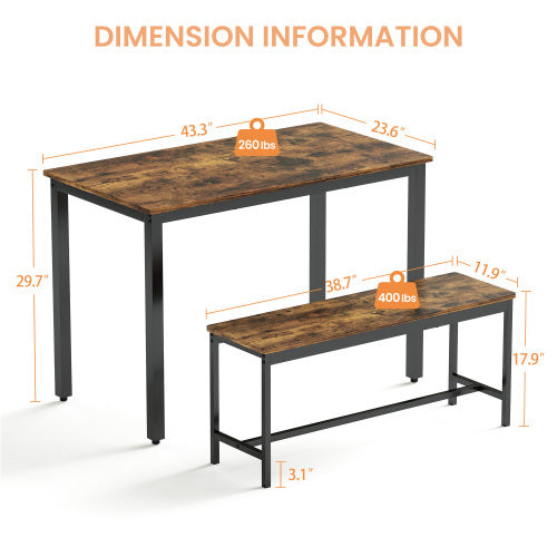 Dining Table Set, Bar With 2 Dining Table Benches Inkedjoy