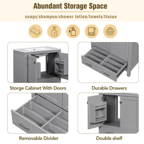 Vanity With Single Sink, Combo Cabinet Undermount With 2 Doors And A Drawer- Gray My Store