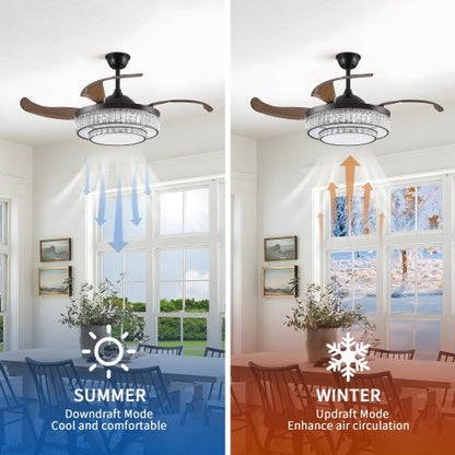 Modern LED Retractable Ceiling Fan With Light And Remote Control Inkedjoy