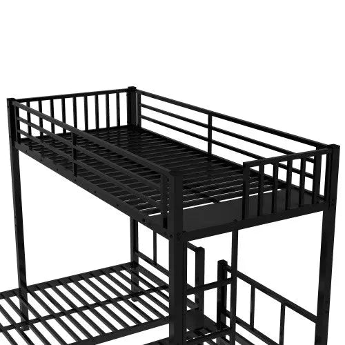 Twin Over Twin & Twin Bunk Beds For 3, Twin XL Over Twin & Twin Bunk Bed Metal Triple Bunk Bed, Black My Store