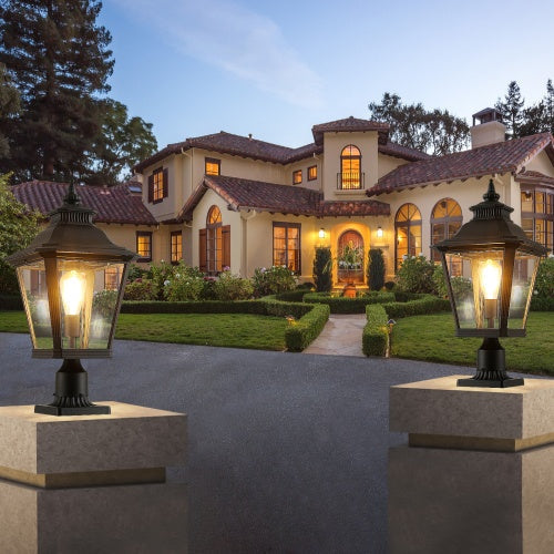 Outdoor Glass Pillar Headlights Support Many Types Of Bulbs-2 Packs My Store