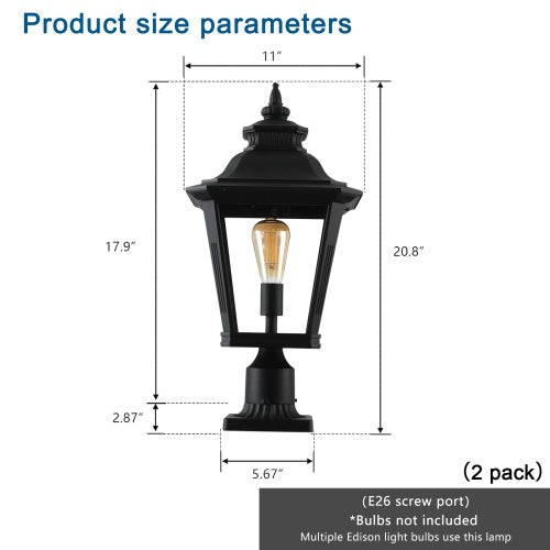 Outdoor Glass Pillar Headlights Support Many Types Of Bulbs-2 Packs My Store