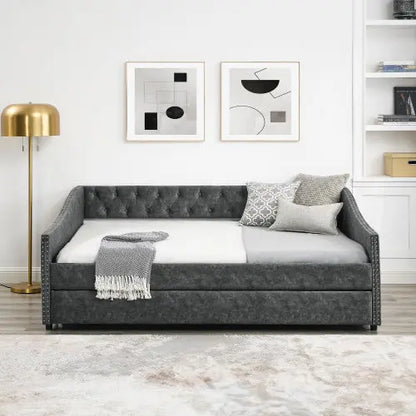 The Full-size Sofa Bed Features A Double-sized Upholstered Tufted Sofa Bed On Wheels My Store