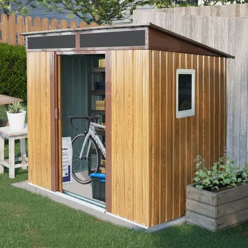 6ft  5ft Outdoor Metal Storage Shed With Window And Transparent Plate For Garden, Lawn My Store