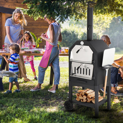 Freestanding Carbon Grill With Chimney, Wheels, Pizza Stone, And Pizza Shovel My Store