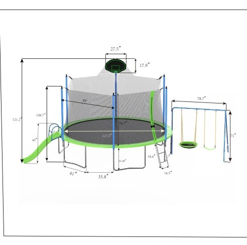 12FT Trampoline With Slide And Swings With Basketball Hoop And Ladder And Net My Store