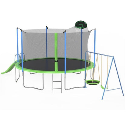 12FT Trampoline With Slide And Swings With Basketball Hoop And Ladder And Net My Store