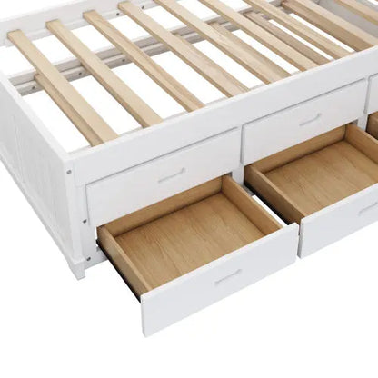 Solid Pine Captain Bookcase Bed With Trundle Bed And 3 Spacious Under Bed Drawers In Casual,Full, White Walnut My Store