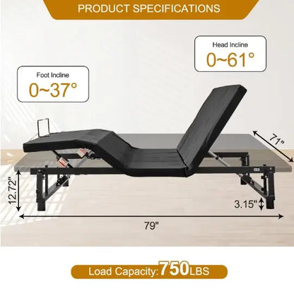 Adjustable Bed Base Frame Head And Foot Incline Quiet Motor King Size My Store