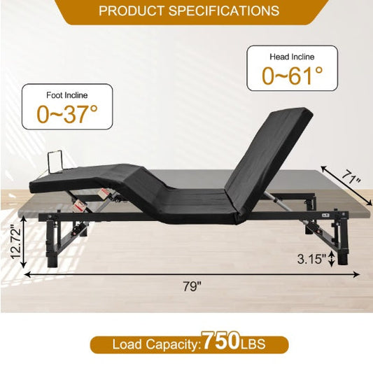 Adjustable Bed Base Frame Head And Foot Incline Quiet Motor King Size My Store