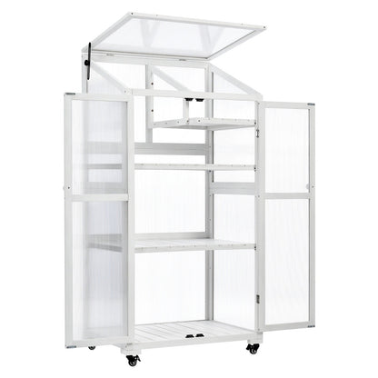 62in Wood Large Greenhouse With Wheels And Adjustable Shelf Inkedjoy
