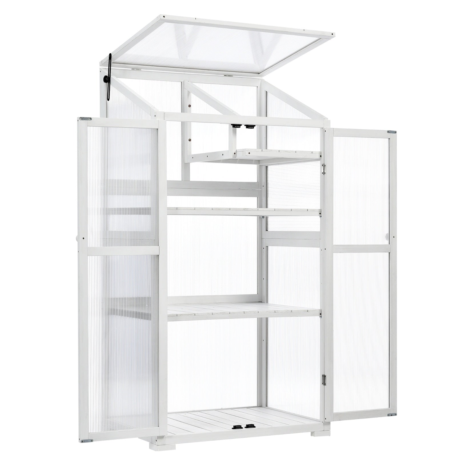 62in Wood Large Greenhouse With Wheels And Adjustable Shelf Inkedjoy