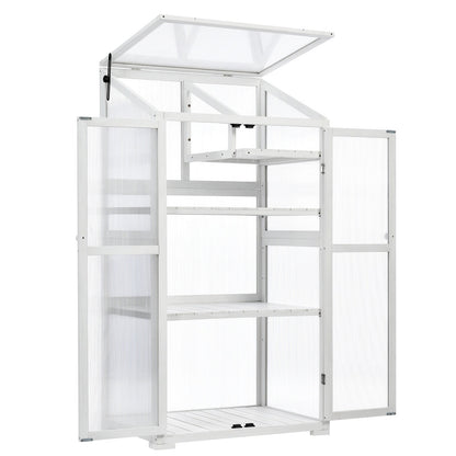 62in Wood Large Greenhouse With Wheels And Adjustable Shelf Inkedjoy