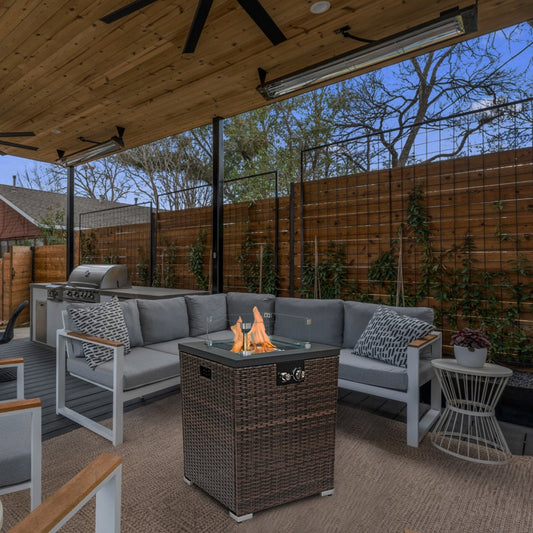 Wicker Fire Pit Column With Glass Wind Guard Inkedjoy