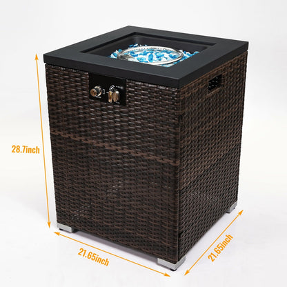Wicker Fire Pit Column With Glass Wind Guard Inkedjoy