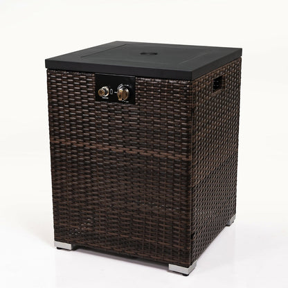 Wicker Fire Pit Column With Glass Wind Guard Inkedjoy